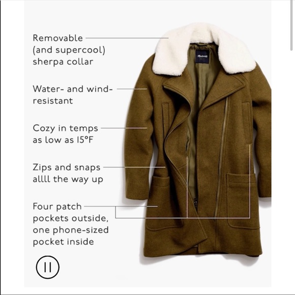 Madewell Eldridge Zip Coat Sherpa Collar Size small - Picture 16 of 16